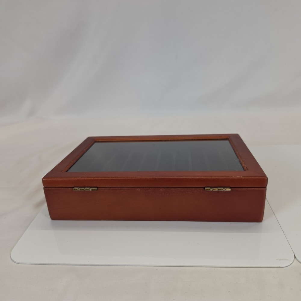 Vintage Wooden Fountain Pen Display Case Glass Top Storage Box Holds 10 Pens - Picture 3 of 10